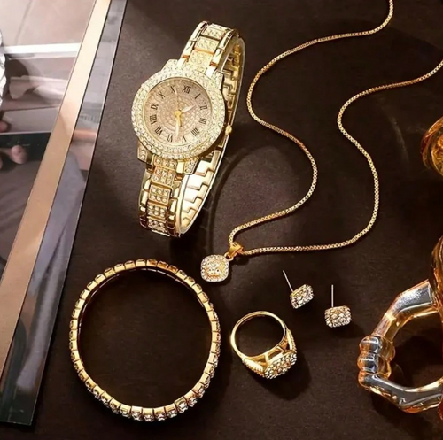 Elegant 7-piece jewelry and quartz watch set