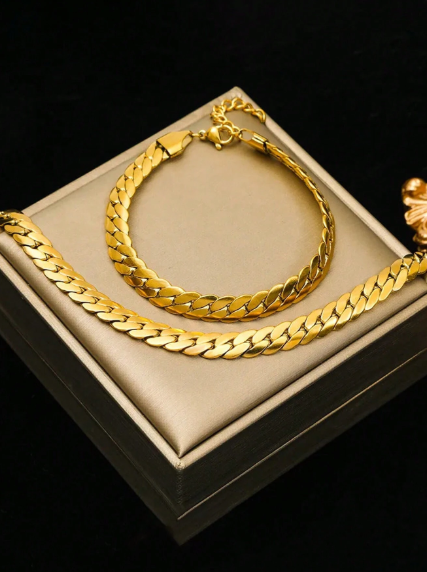 Two-piece stainless steel necklace and bracelet set