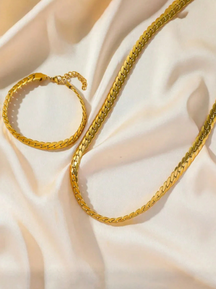 Two-piece stainless steel necklace and bracelet set