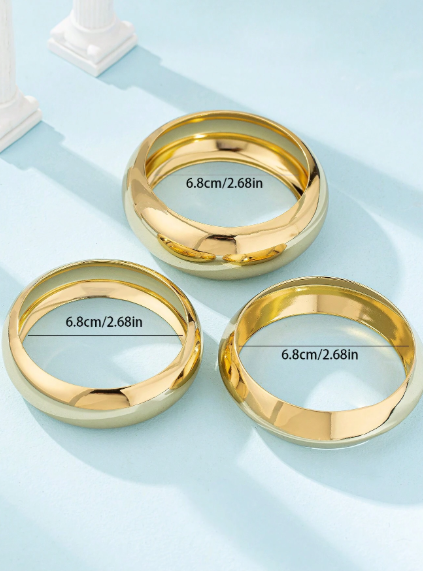 Fashionable Geometric Circular Metal Bangle Set for Women
